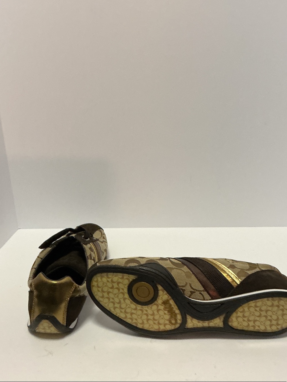 Coach Brown and Tan Monogram Velcro Sneakers - Picture 4 of 9